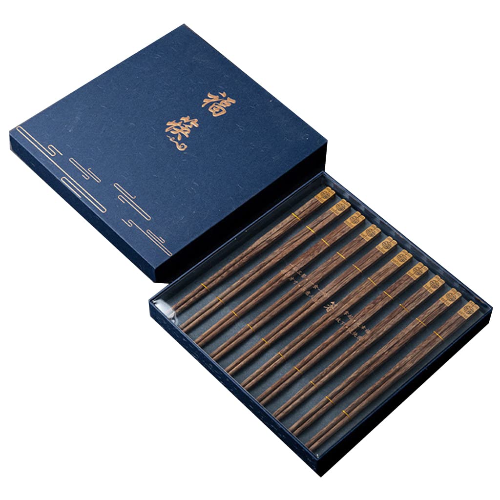 Coffret Cadeau de Baguettes réutilisables en Bois avec étui, Baguettes japonaises, Baguettes Chinoises de Luxe en Bois Naturel, Baguettes à Sushi antidérapantes, Baguettes lavables(10Pair)