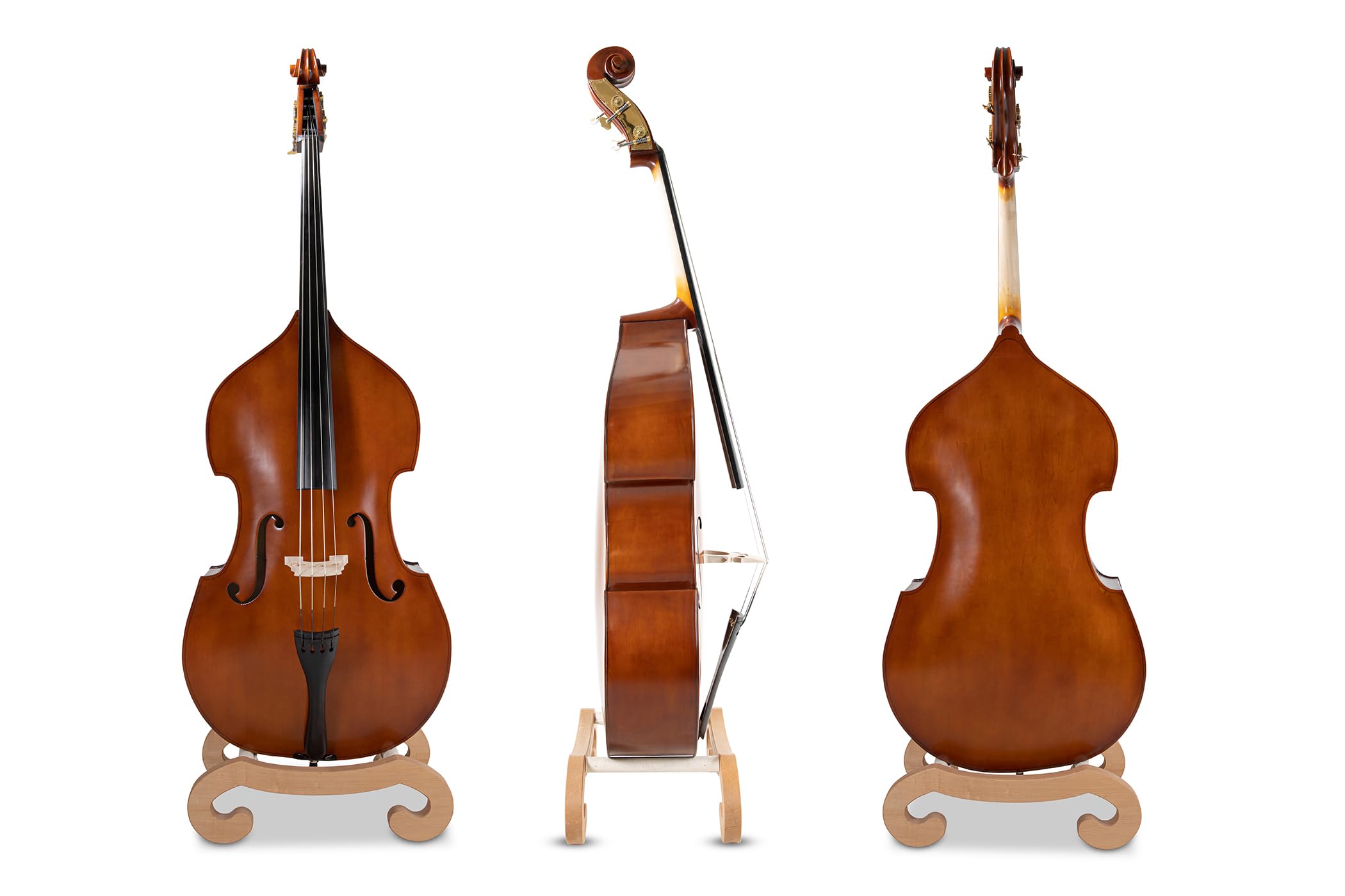 Contrabbasso GEWA - Basic Line 1/16 - tavola in abete laminato - fondo/fasce in acero laminato - forma a viola - marrone dorato - pronto per suonare