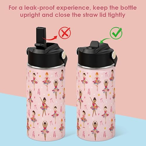 Miniatura 9 de SANDJEST Botella de agua para niños con tapa con pajilla, botellas de agua aisladas de acero inoxidable de 12 onzas para niños pequeños, taza de