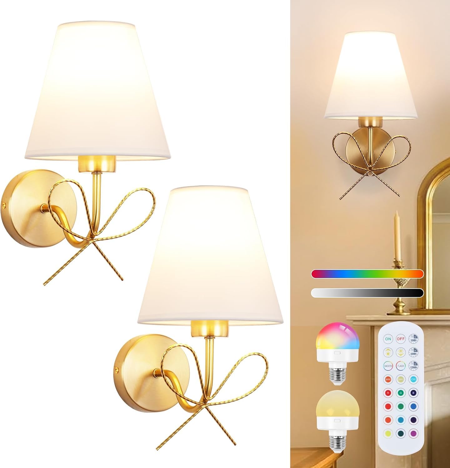 Lampada da parete a LED per interni lampada da parete retrò senza fili alimentata a batteria senza collegamento alla rete elettrica con telecomando 15 colori lampada da camera da letto dimmerabile