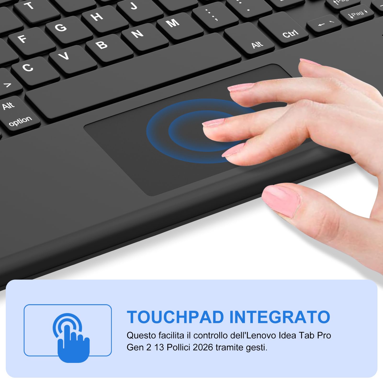 Cover Tastiera per Lenovo Idea Tab Pro Gen 2 13 Pollici 2026 con Touchpad | Custodia Tastiera Trackpad Italiano Bluetooth per Lenovo Idea Tab Pro Gen 2 13 Pollici 2026 TB390FU, Nero
