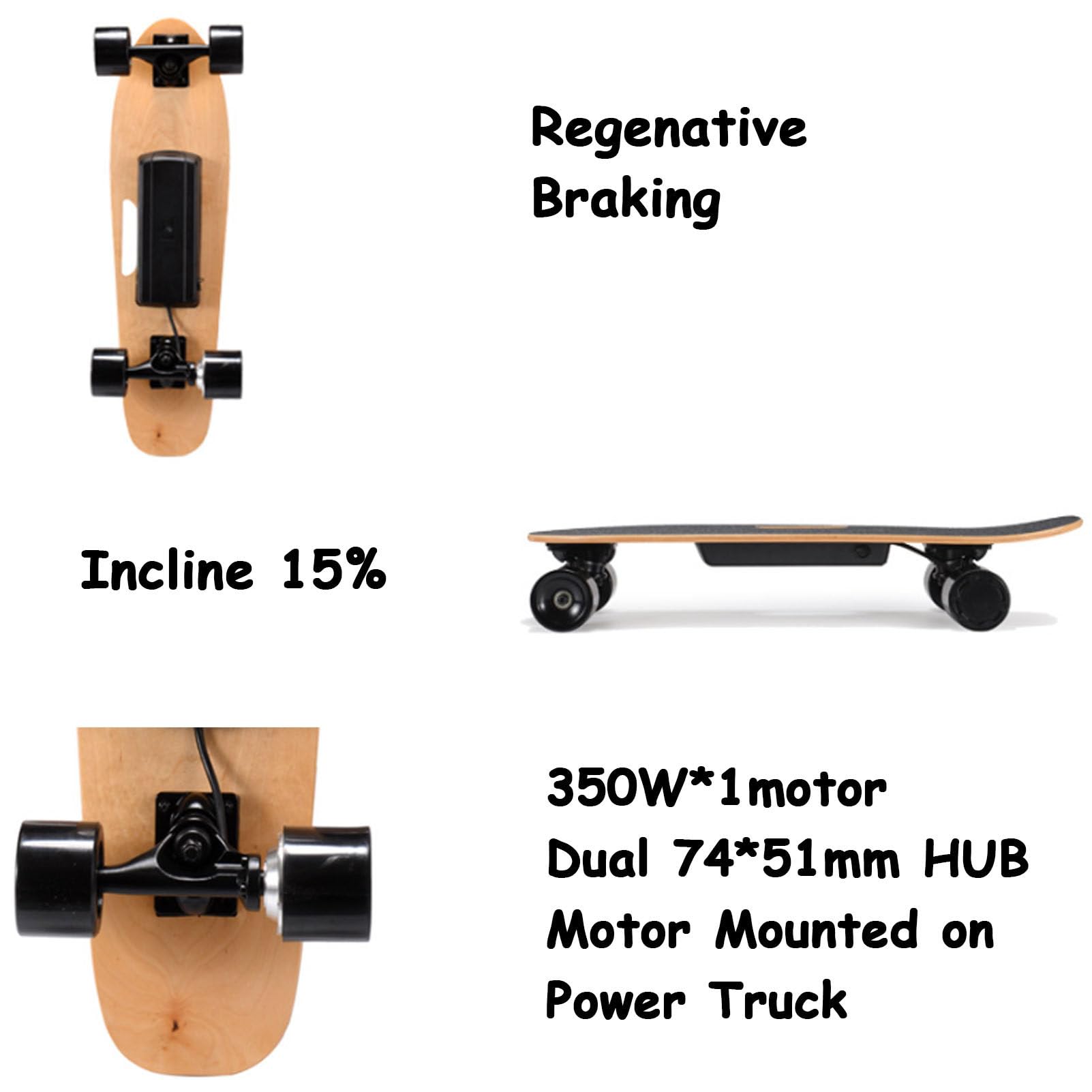 Planche à roulettes électrique Longboard avec une vitesse maximale de 22 km/h, moteurs de 350 W, pour adultes et débutants, charge maximale de 150 kg, avec une autonomie de 13 km pour les trajets