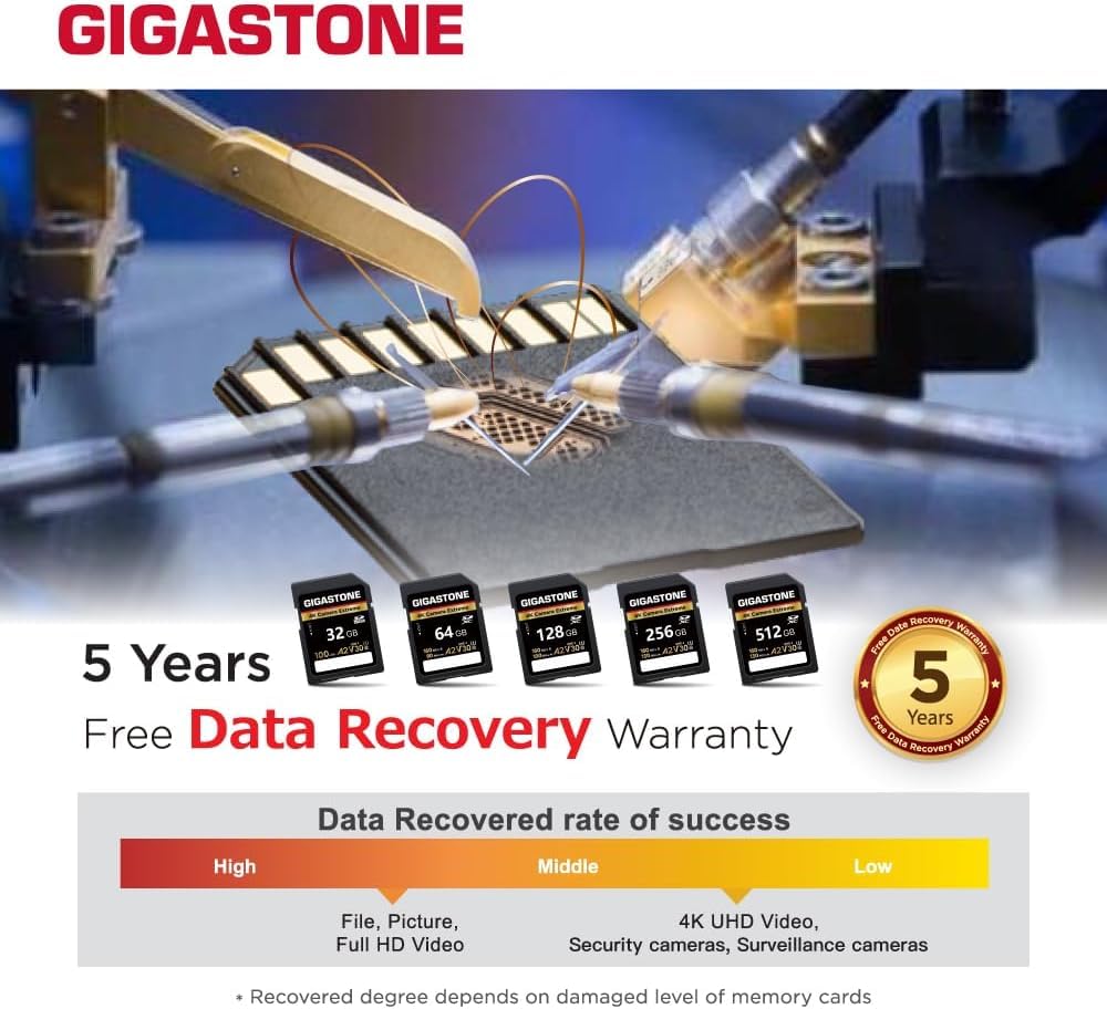 GIGASTONE - Scheda di memoria SD da 128 GB, 4K Camera Extreme, A2 V30 U3 C10 SDXC ad alta velocità, compatibile con fotocamere digitali Canon Pentax Kodak Olympus