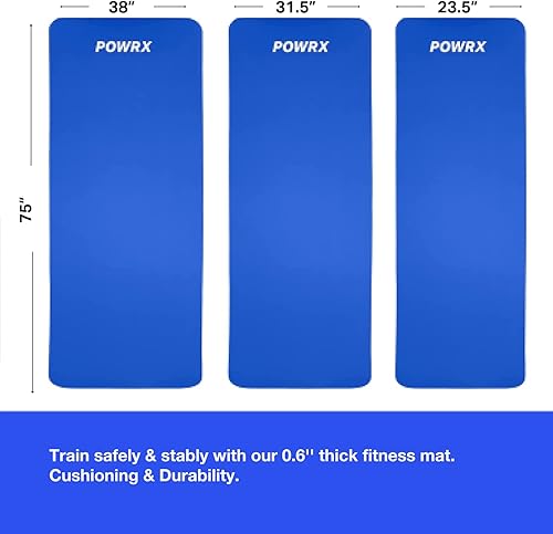 Miniatura 4 de POWRX Alfombrilla de yoga gruesa  Tapete de ejercicio de 12 pulgadas a 3 anchos con correa de transporte y bolsa  Tapete de entrenamiento