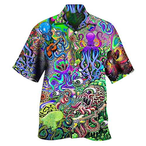 [Stabbon] プリントTシャツ メンズ 映画 白 綿 龍柄 アロハシャツ 半袖 シャツ 服 派手 夏物 祭 花火 メンズ ファッション ハワイアンシャツ 大きいサイズ (5XL/ブルー)の商品画像（Amazon）