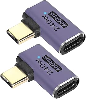 QIANRENON USB4.0 C 90 Degree Angle Adapter 240W 40Gbps Type C 4.0 Male to Female Right Angle Connector,LED Indicator,8K Audio / Video Transfer,for Smartphone Tablet Steam Deck, 2 Pcs (Side Bend)