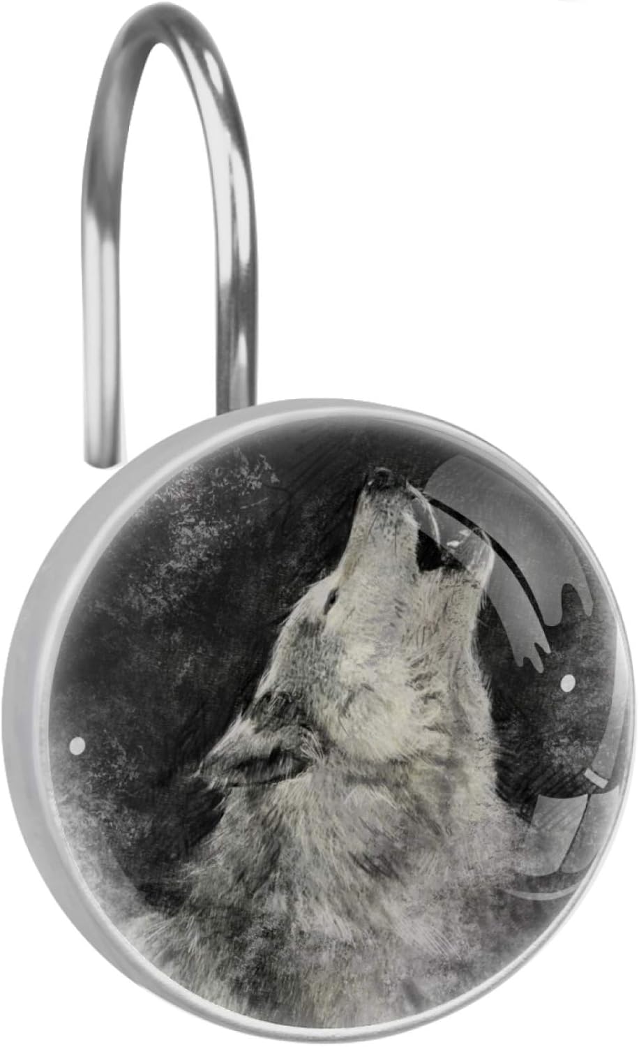 LORVIES Howling Wolf Black and White Painting Shower Curtain Hooks Set of 12, Stainless Steel Shower Hooks Decorative Hanger Rings Rust Resistant for Bathroom Kids Room Fashion Home Decor