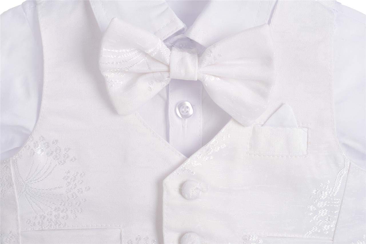 Lito Angels Ropa Traje de Bautizo Blanco para Bebe Niño, con Gorro Capó, Manga Larga, Floral