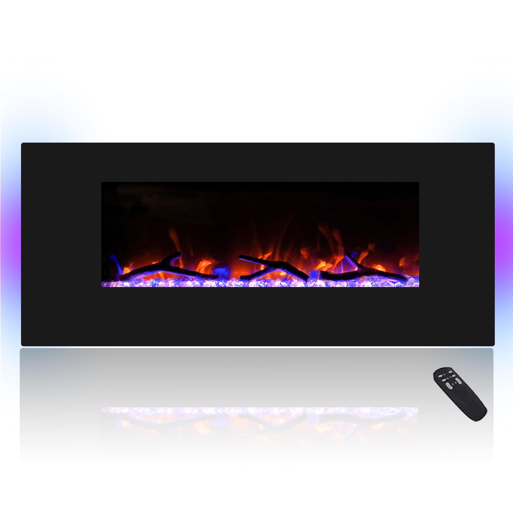 Cheerway 42 Inch Electric Fireplace with Bluetooth Speaker, Wall Mount Fireplace Heater with 5 Spot Light & 7 Flame Settings, Thermostat, Child Lock & Timer by Remote Control, USB and AUX Connection