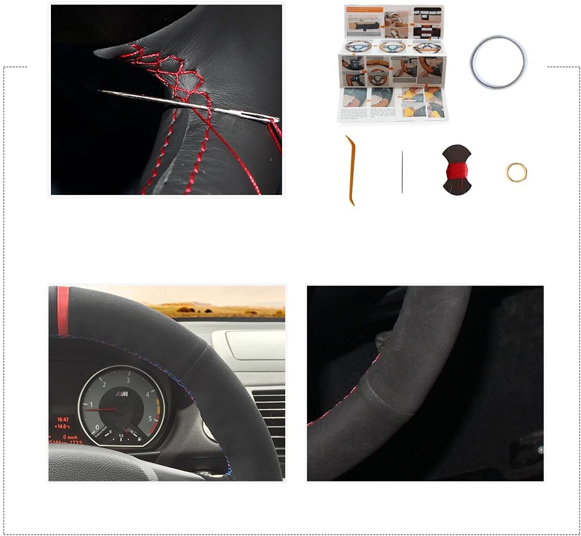 MEWANT Car Steering Wheel Cover for BMW 1 Series E81 E82 E87 E88 2008-2013/3 Series E90 E91 E92 E93 2006-2011 / M3 E90 E92 E93 2008-2013 Customized Black Suede