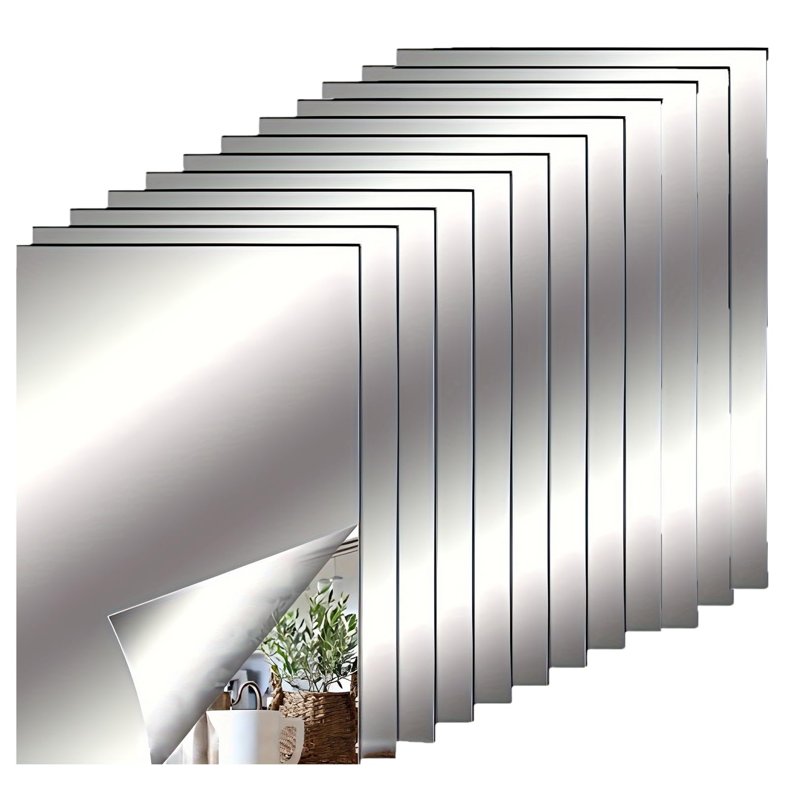 YVPSI 12 PCS 8x6 Self Adhesive Acrylic Mirror Tiles Small Frameless Mirrors Flexible Mirror Sheets Wall Stickers Non