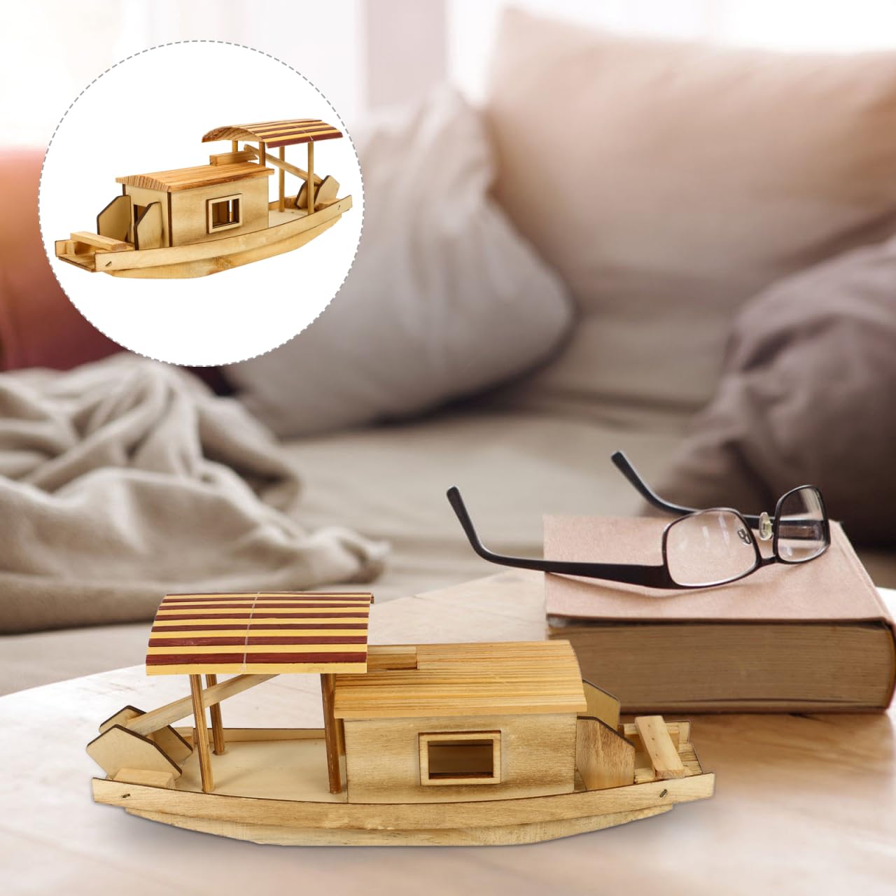 BESPORTBLE Modellboot Aus Holz Boot Ornament Dekoration Tischboot Holzbootfigur Für Wohnzimmer Schlafzimmer Büro Schrankdekoration Kanu Modell