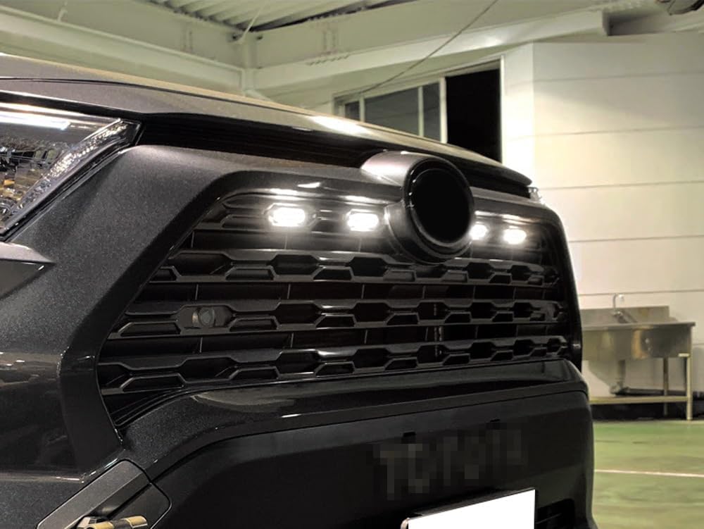 iJDMTOY Smoked Lens Front Grille TRD Style Xenon White LED Lighting Kit Compatible with Toyota 2019-up RAV4, Includes (4) 12-SMD Smoke Cover LED Grille Lights & Wiring Harness