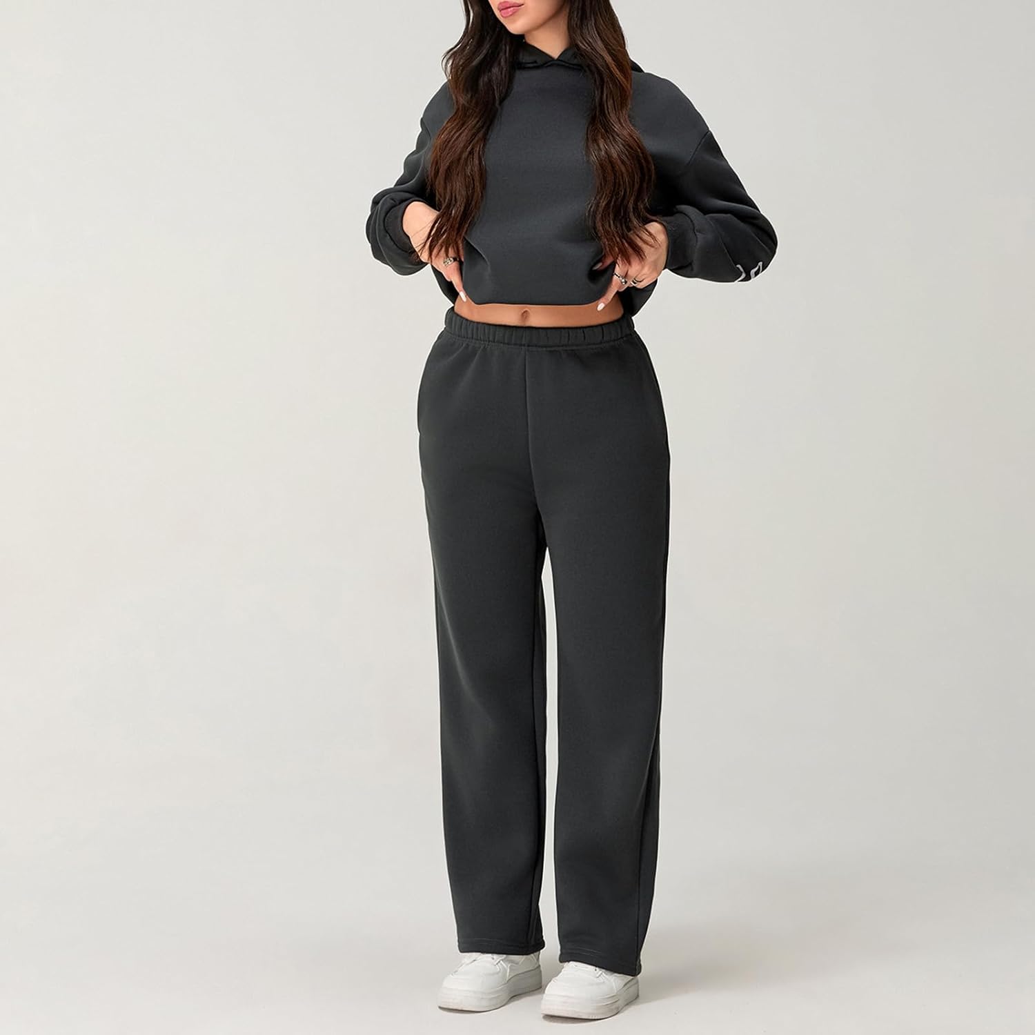 Women 2 Piece Outfits Bow Print Long Sleeve Oversized Sweatshirt Hoodies Baggy Wide Leg Sweatpants Fall Sweatsuits