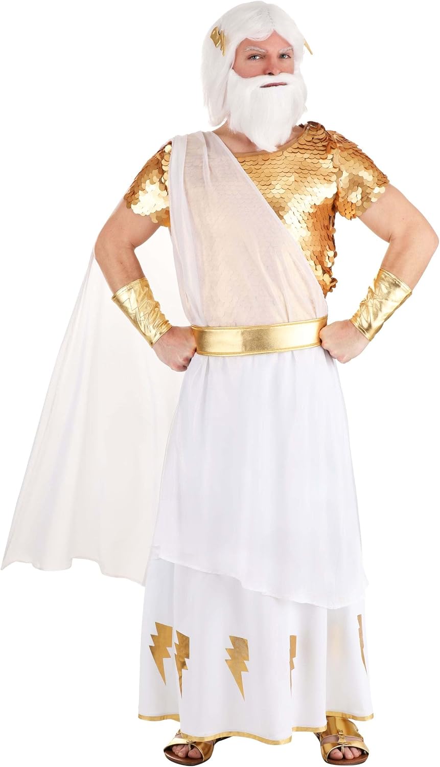 Men's Deluxe Zeus Costume, Zeus Greek God Costume with Sequin and Lightning Bolt Details