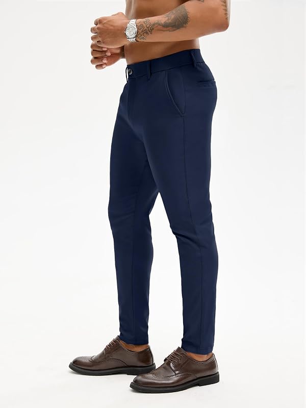 PLEPAN Men's Slim Fit Stretch Dress Pants Dark Blue X-Large by PLEPAN - Used condition - Image 5