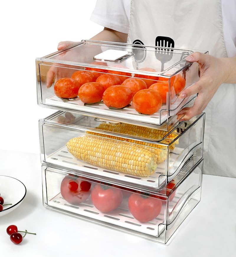 Miniatura 9 de Organizadores de refrigerador y cajón de almacenamiento, contenedores apilables de almacenamiento de frutas para refrigerador, organizador de