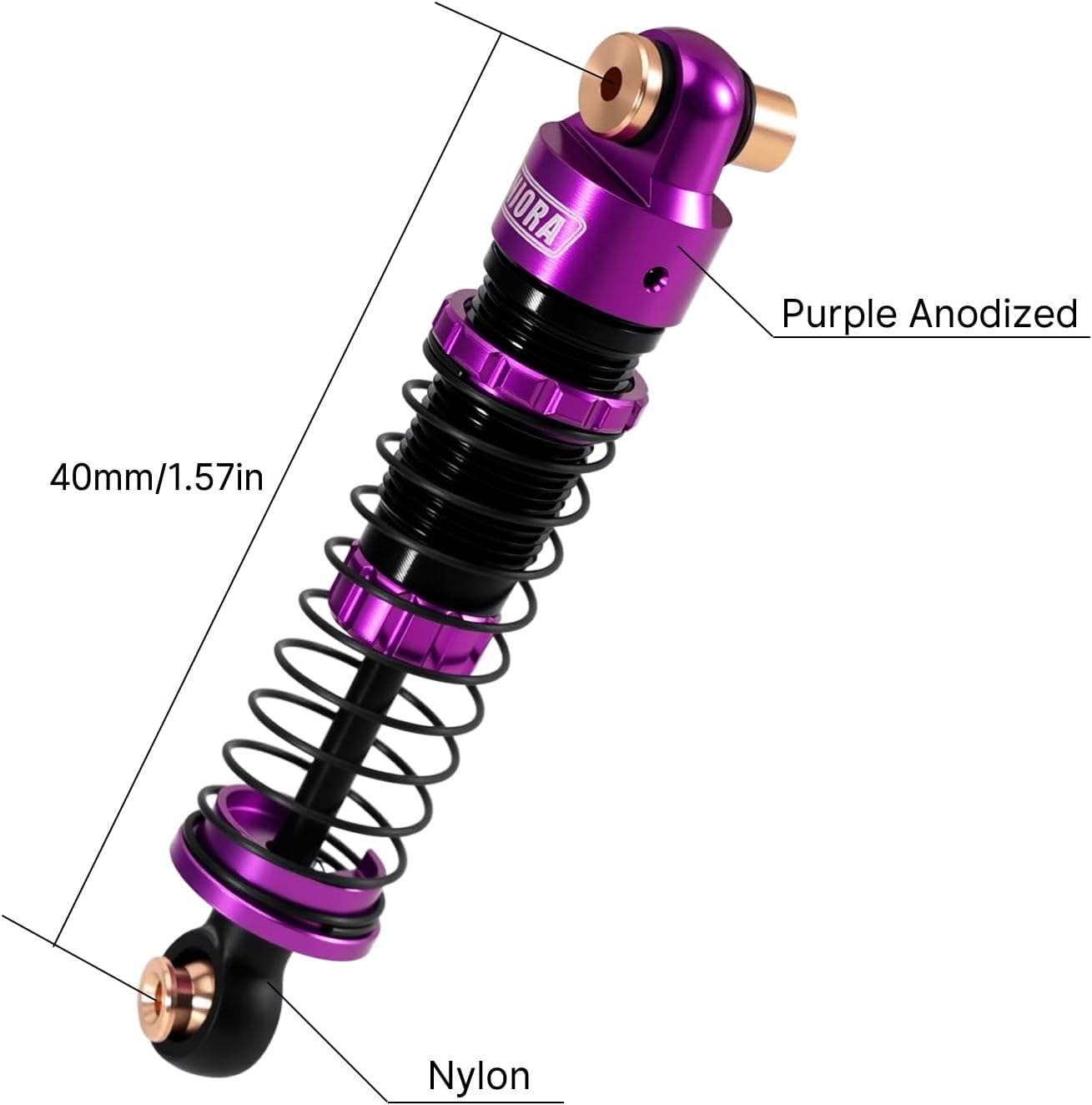 INJORA 40mm Big Bore Oil Shock Absorber for 1/24 SCX24 FCX24M Upgrade, 3.2g/Each(Purple Aluminum & Nylon)