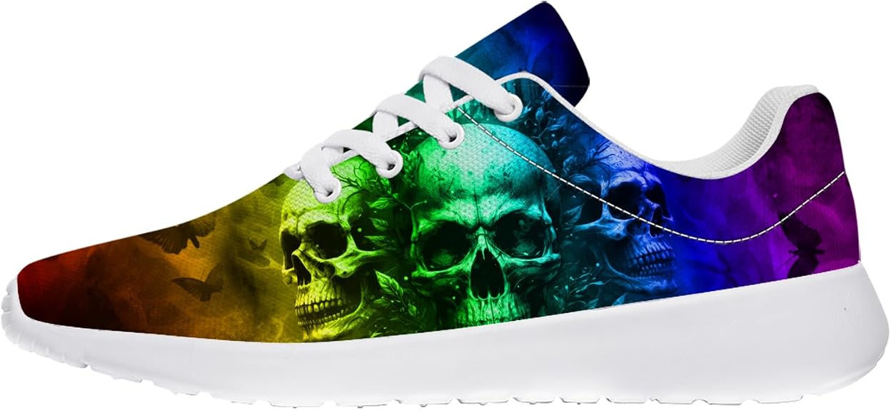 Skull Running Shoes for Women Men Lace-up Gothic Butterfly Sneakers Walking Tennis Shoes