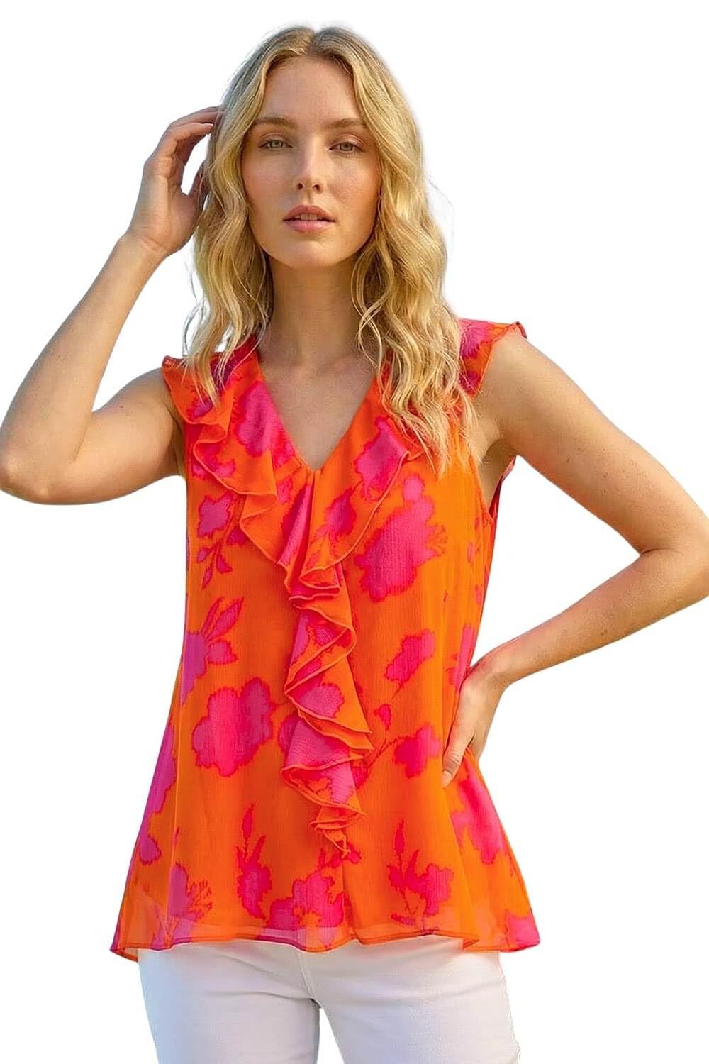 Roman - Women's Vest Top - Tropical Print - Orange