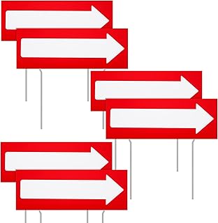 6 Pcs 17 x 6 Inch Arrow Yard Sign Red Corrugated Plastic This Way Decor Double Sided Directional Stake with 12 Inch Sturdy Metal Stakes for Outdoor Lawn Garden Ground Decorations