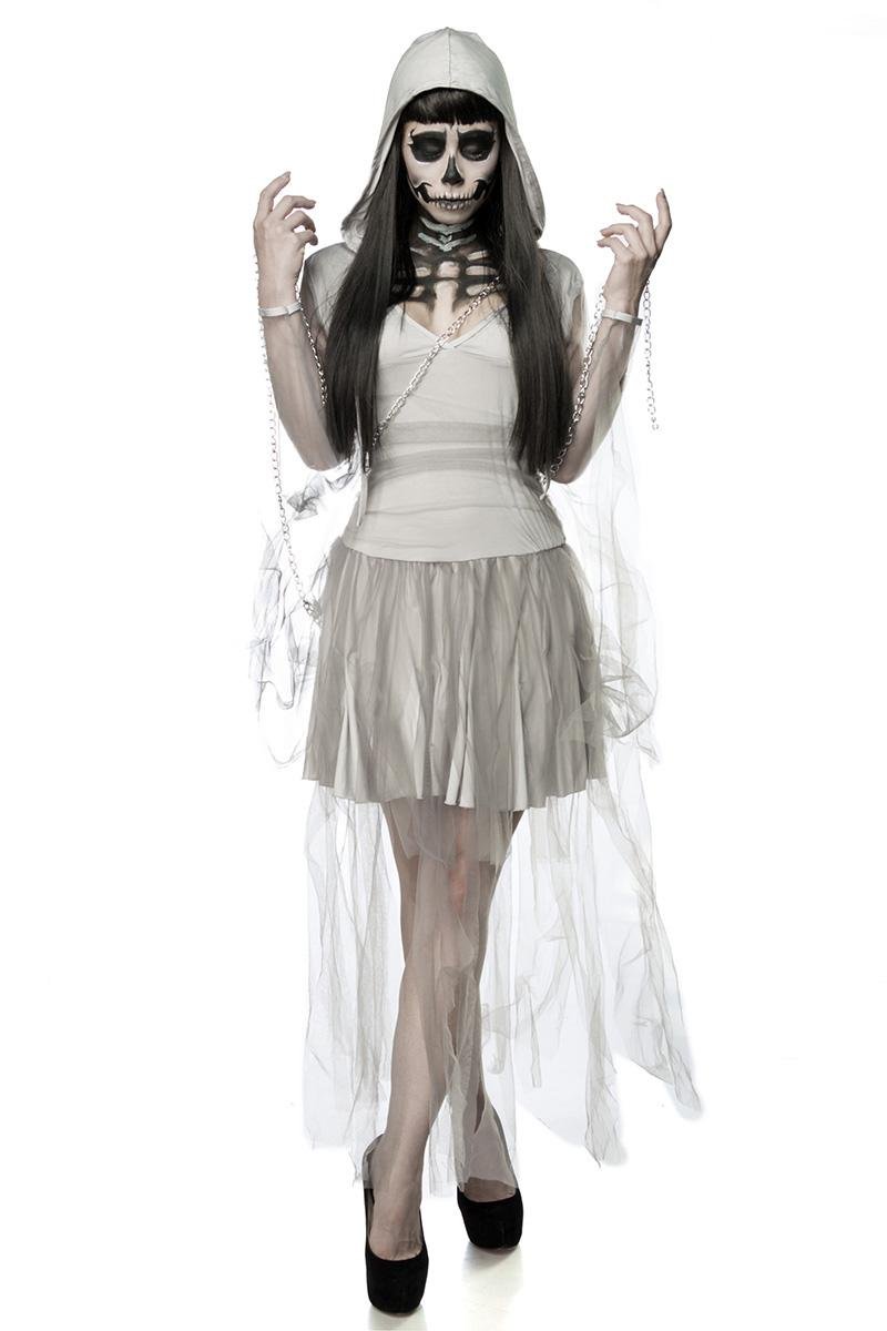 Kit complet skeleton ghost gris Atixo pour déguisement d'Halloween effrayant