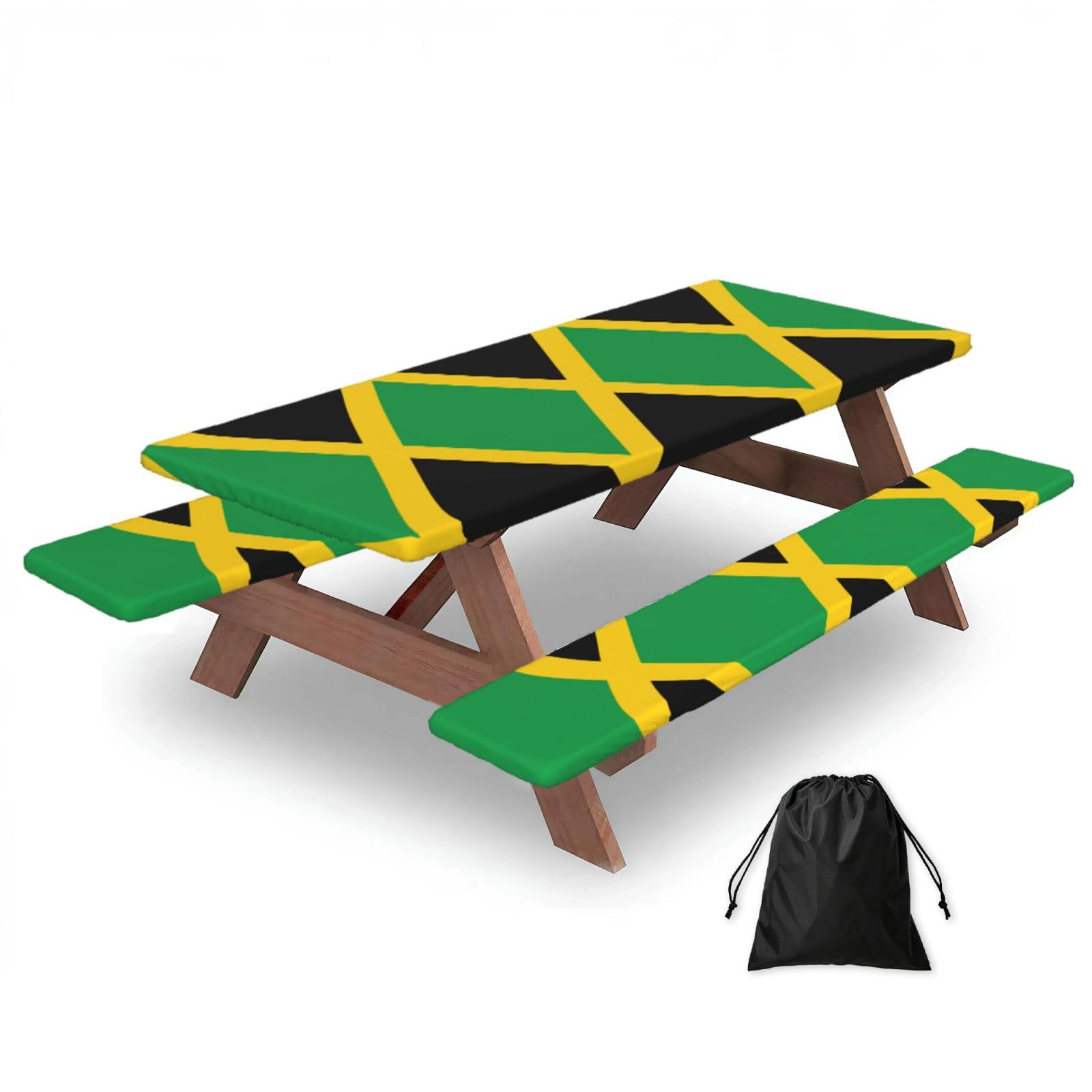 Yqxwjl Black Flag Of Jamaica Print Camping Essentials Waterproof Camping Table And Bench Cover With Drawstring Bag 183 Cm