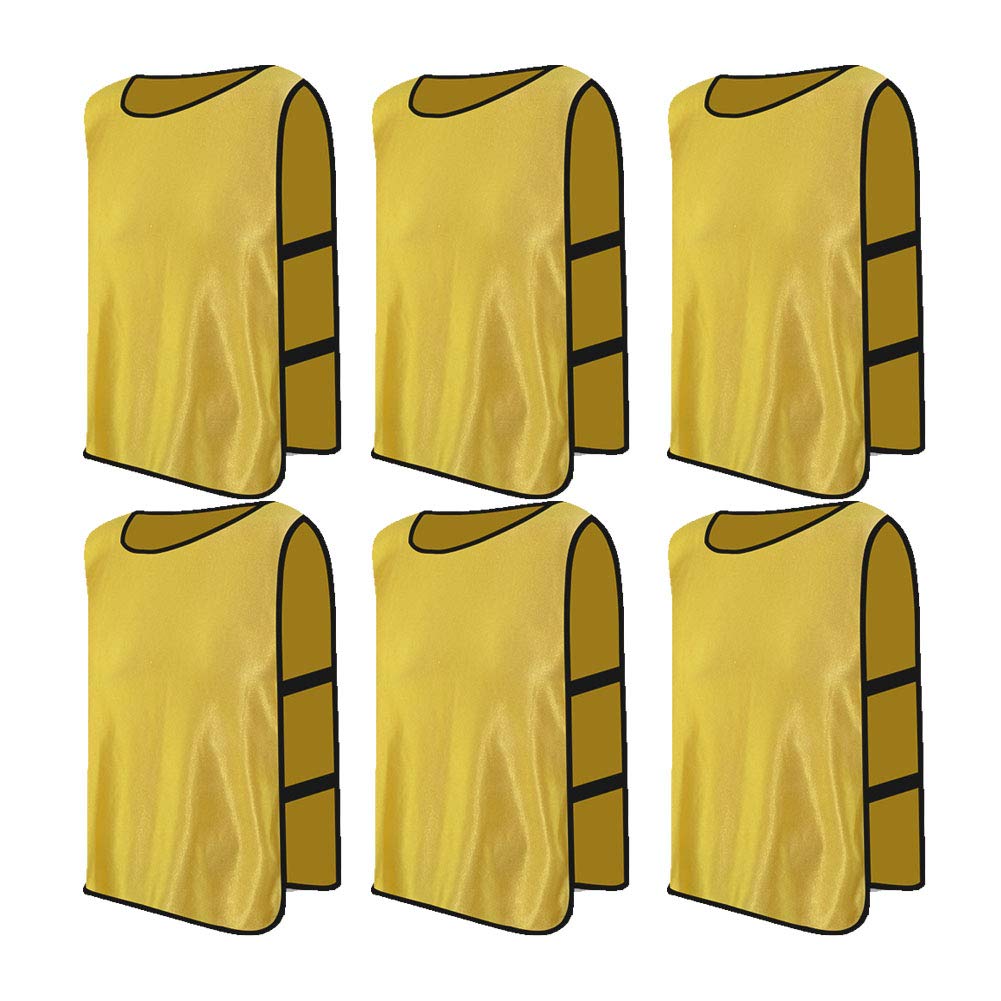 Jessedaa 13 colors Football Bibs Training Vests Training Equipment for Football/Soccer/Rugby/Netball/Team Games avaible for Juniors and Adults (Pack of 6)-Yellow