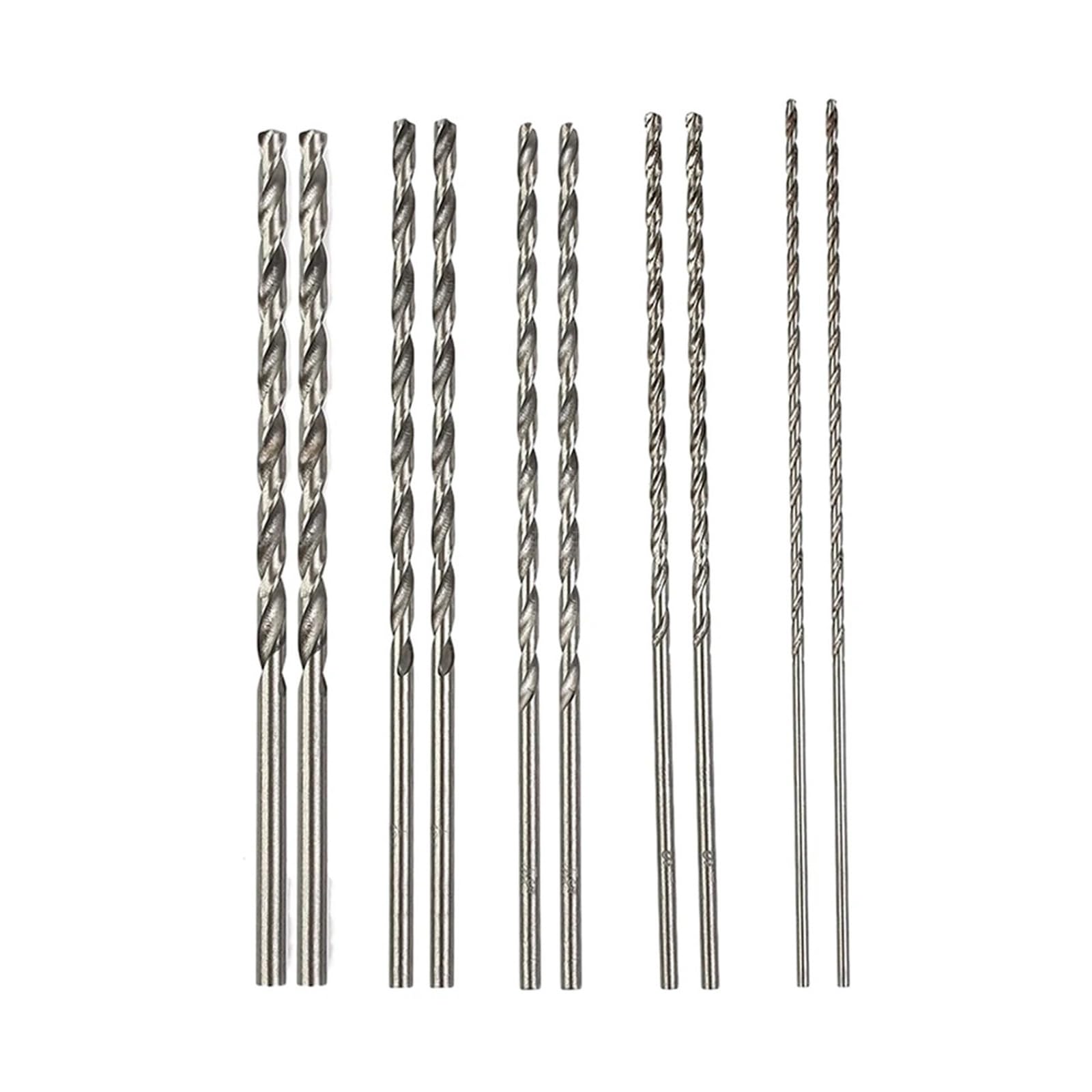 Punta elicoidale a gambo diritto Set di 10 punte da trapano in acciaio rapido HSS, fori da 2 a 5 mm, extra lunghe 150 mm, for trapani elettrici, macchine e utensili elettrici in alluminio.