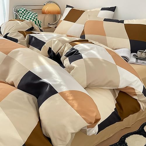 Miniatura 9 de Houseri Juego de edredón beige y caqui, ropa de cama tamaño matrimonial, color café crema, edredón de color gris pardo para adolescentes y niños,