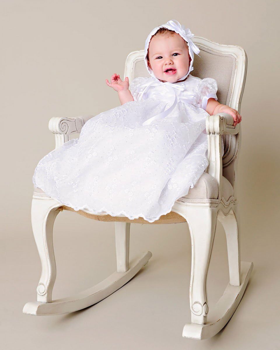 Jada Glittery Floral Organza Special Occasion Christening Gown - White or Pink