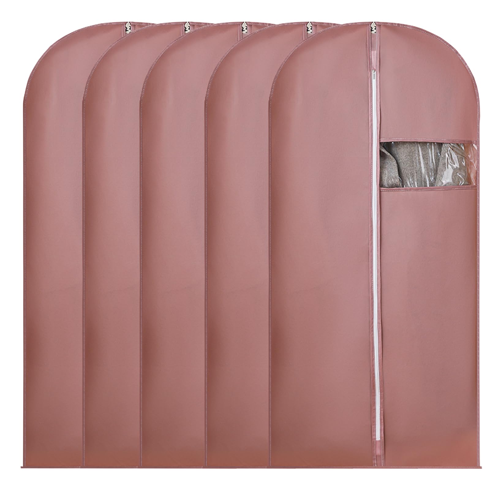 Custodie per Abiti 90g, Copri Abiti in Tessuto Non Tessuto Spesso, Copriabiti con Finestra Trasparente, Cerniera, Antipolvere e Antiumidità per Armadio, Guardaroba(Size:24*39in,Color:Rosa scuro)