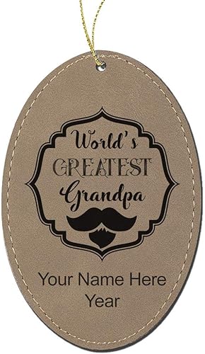 Miniatura 2 de LaserGram Personalized Christmas Ornament, World's Greatest Grandpa, Faux Leather, Custom Laser Engraved Gift Idea (Oval Shape, Gray) Grey,Black