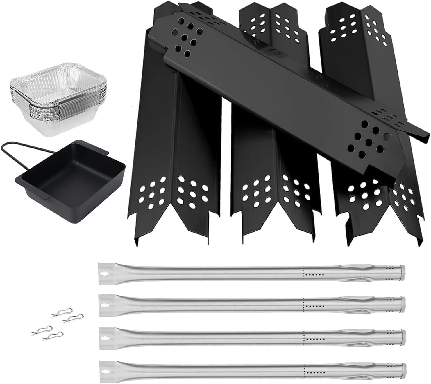 Replacement Parts Kit for Nexgrill 4 Burner 720-0925P 720-0925 720-0925PG, Universal Grease Pan, Heat Shield and Burner Kit for Expert Grill 720-0789H, Nexgrill Replacement Parts 4 Burner 720-0925P