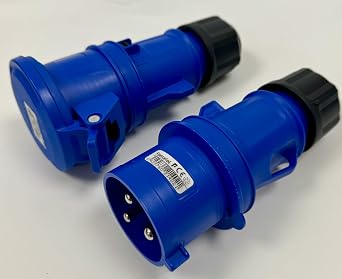 32Amp Commando Type Plug & Trailing Socket Quick Fit 240V 50-60Hz Single Phase Blue 3 Pin IP54 Professional 23203 13203