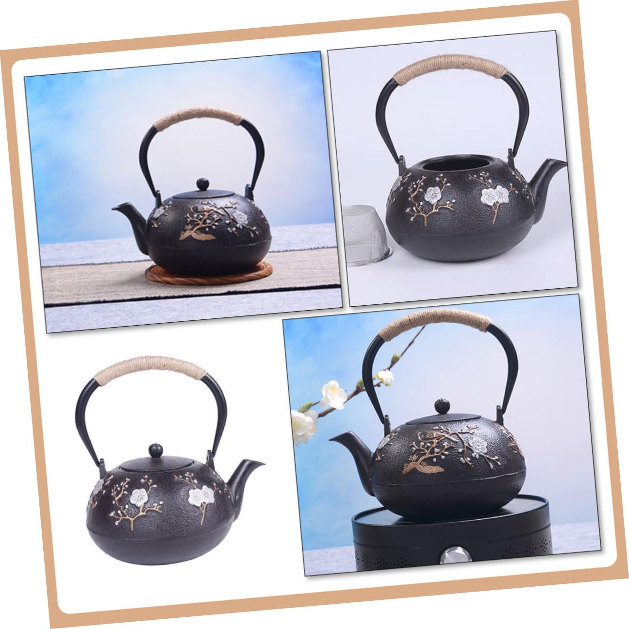 Cabilock Tetera de Hierro Fundido Japonesa Infusor, Buena Aislamiento Térmico y Diseño para Uso Hogar, Material Hierro Resistente y Práctica para Té