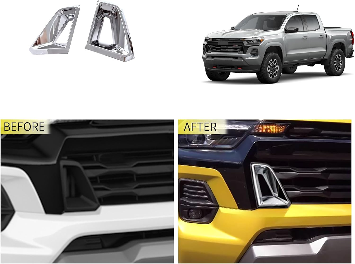 Car Accessories Compatible With Chevrolet New Colorado WT/LT/Trail Boss/Z71 2026 2025 2024 2023 Exterior Front Grille Vents Air Outlet Cover Trims ABS 2PCS(Glossy Chrome Style) Not Fit ZR2