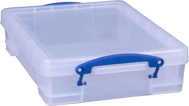 Really Useful Box 4C Plastic Stackable Storage Container with Snap Lid and Built in Clip Lock Handles for Home and Office Organization, Clear