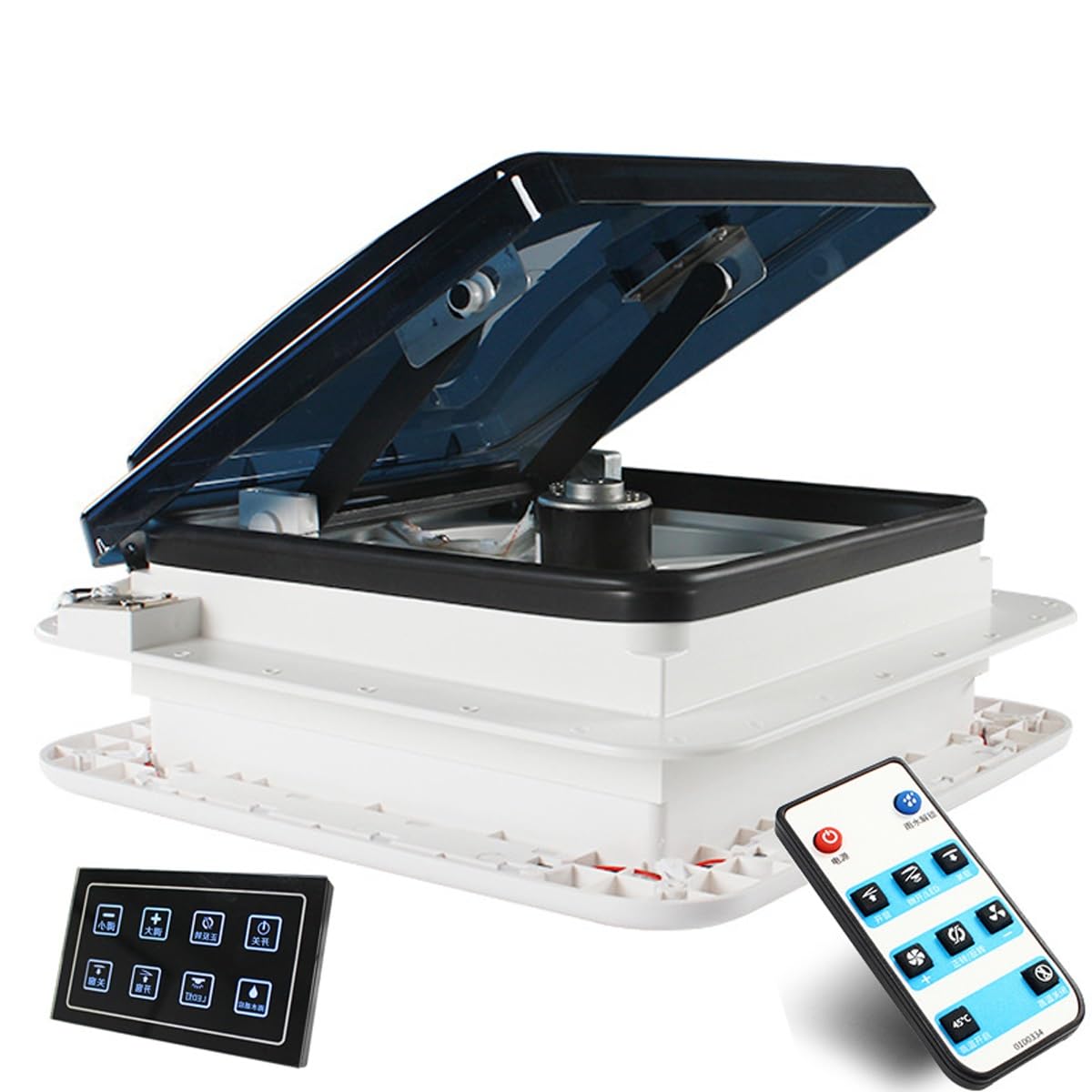 Wentylator dachowy z oświetleniem LED, wentylacja powietrza RV z czujnikiem deszczu, automatyczny, odwracalny wentylator 12 V do dwukierunkowej wentylacji w przyczepach kempingowych