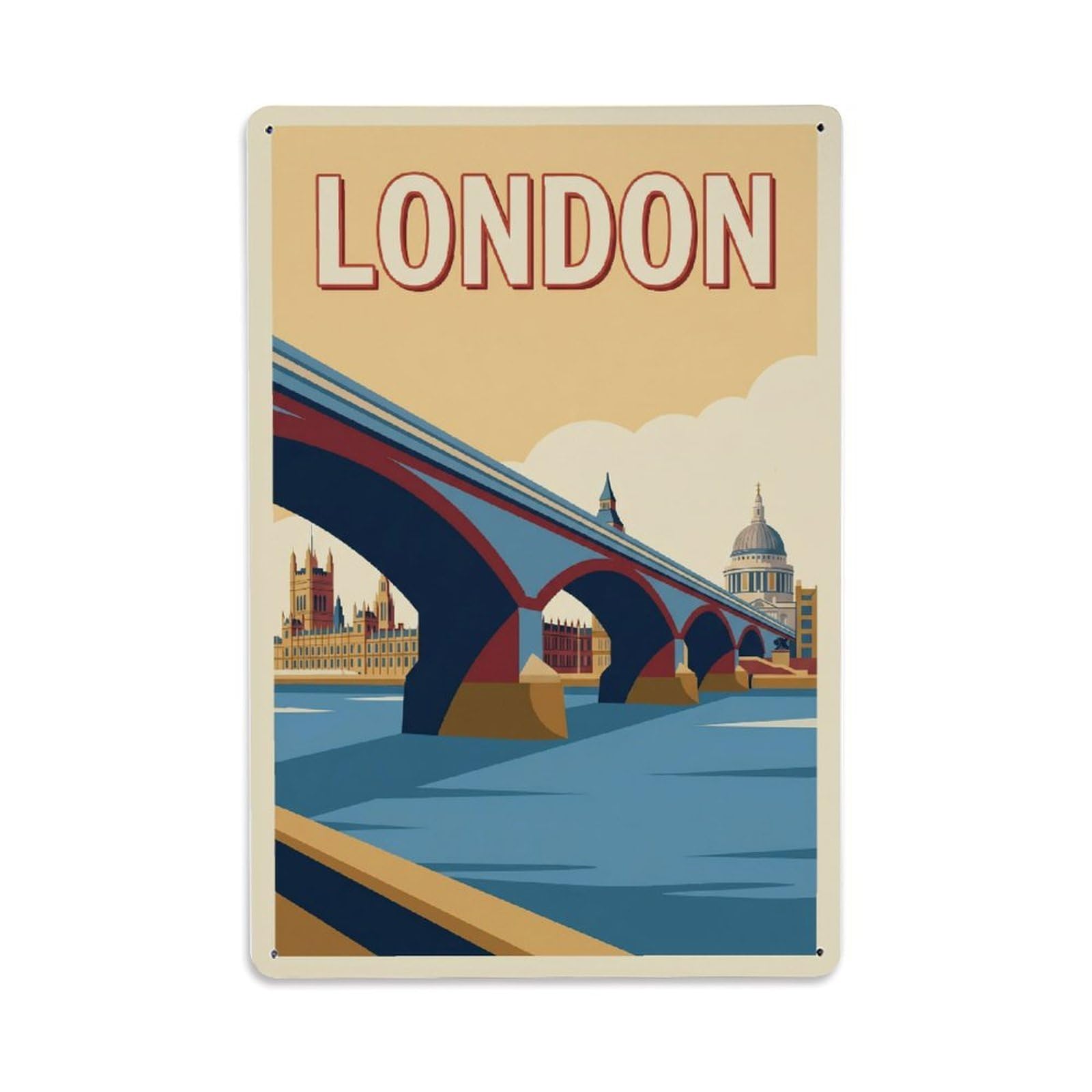 Vintage Travel London Waterloo Bridge Thames Views Clean England Metal Tin Sign Plaque Wall Decor for Cafe, Club Bar, Office, Home Garden Metal Poster 8x12Inch