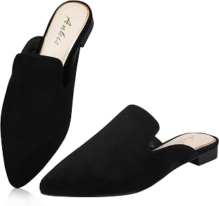 Mules for Women Flats -Comfortable Black Womens Mules Flats Closed Pointed Toe Mules for Women Shoes Slip on