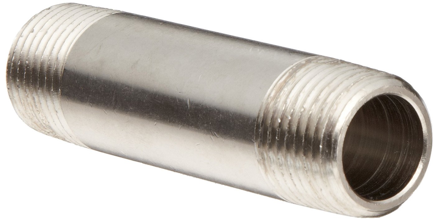 Polyconn PC113NB830 Nickel Plated Brass Pipe Fitting, Nipple, 1/2" NPT