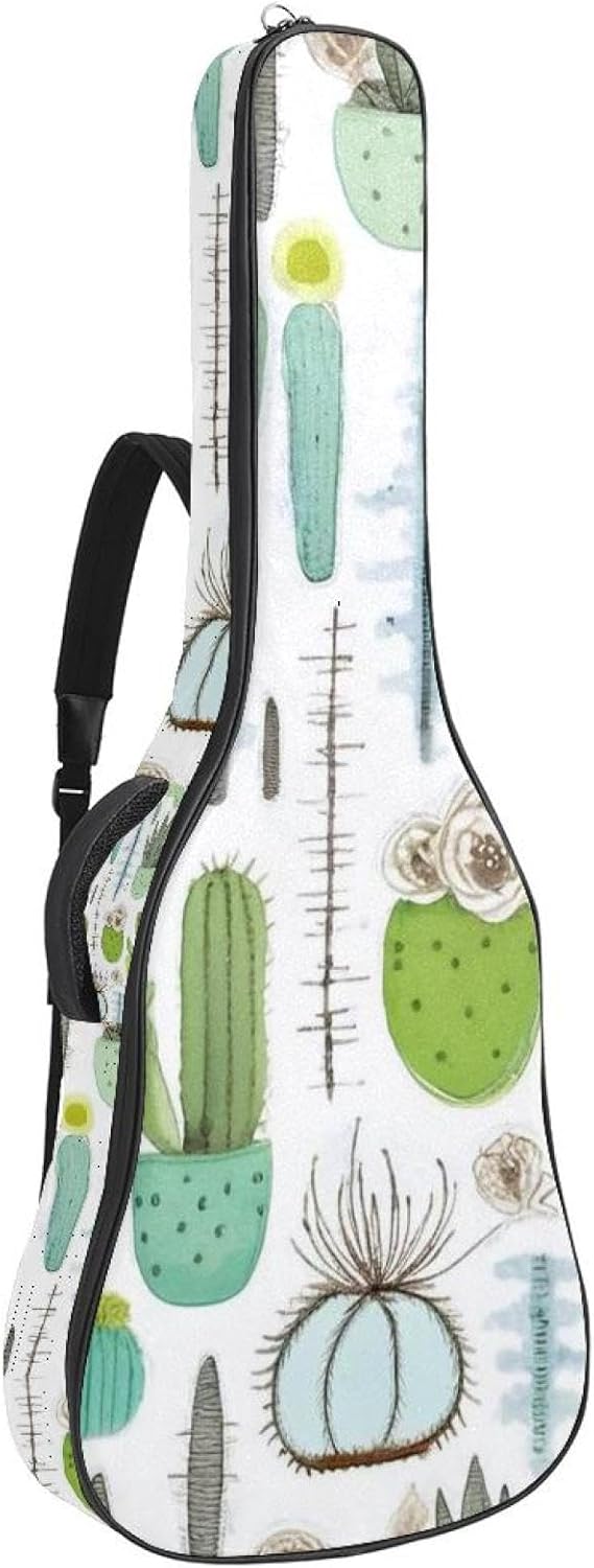 Artistic Cactus Guitar Bag 40 41 42 In 2 Pockets Guitar Case Waterproof Guitar Case Resistent Oxford Cloth 0.4 In Extra Thick Sponge Padded for Acoustic Guitar