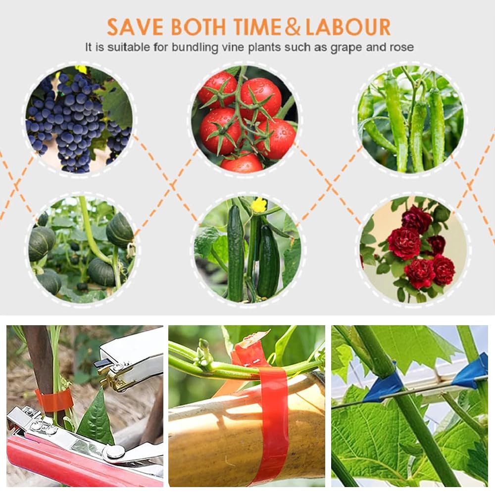 Machine à Attacher Les Plantes,Fourni avec 10 000 Clous et 20 Rouleaux de Ruban Adhésif de Couleur,Pince Attache Tomate,Attache Plante Grimpante, Concerner Jardin Fruits Légume Fleurs Vigne