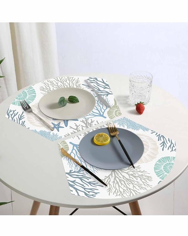 Coastal Round Table Placemats Set of 4 - Summer Beach Coral Blue Teal Sea Nautical Starfish Wedge Decorative Dining Mats for Kitchen, Restaurant - Centerpiece Woven Place Mat by Lsrtoss - Image 7