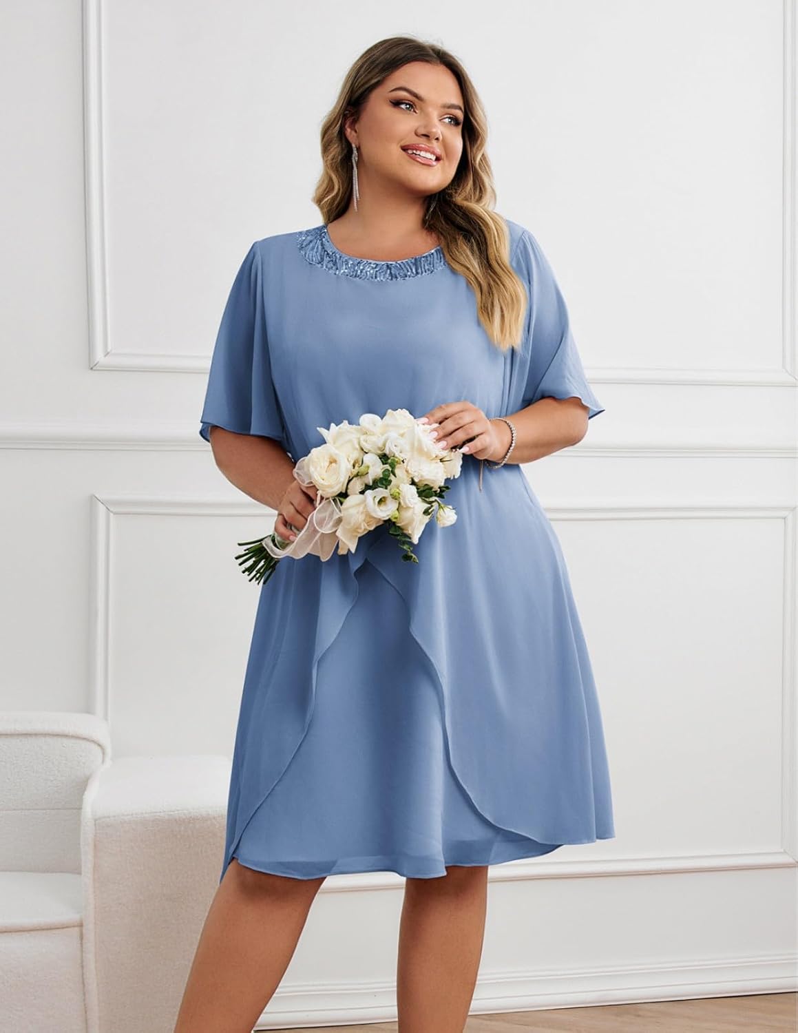 Hanna Nikole Plus Size Dress for Curvy Women 2026 Wedding Guest Dress Sequined Crew Neck Cocktail Dress with High Low Hem - Image 2