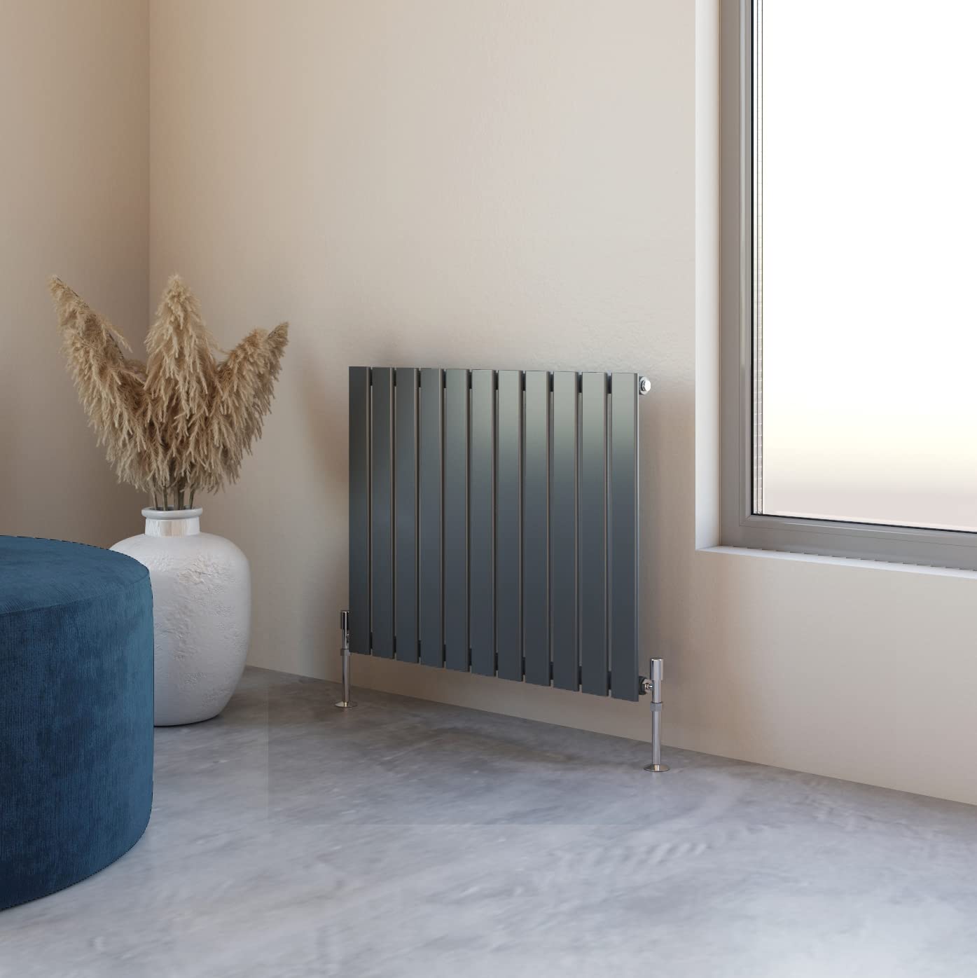 Huibathroom Anthracite Flat Panel Radiator 600X748mm Horizontal Design Single Tall Upright Central Heating Rad