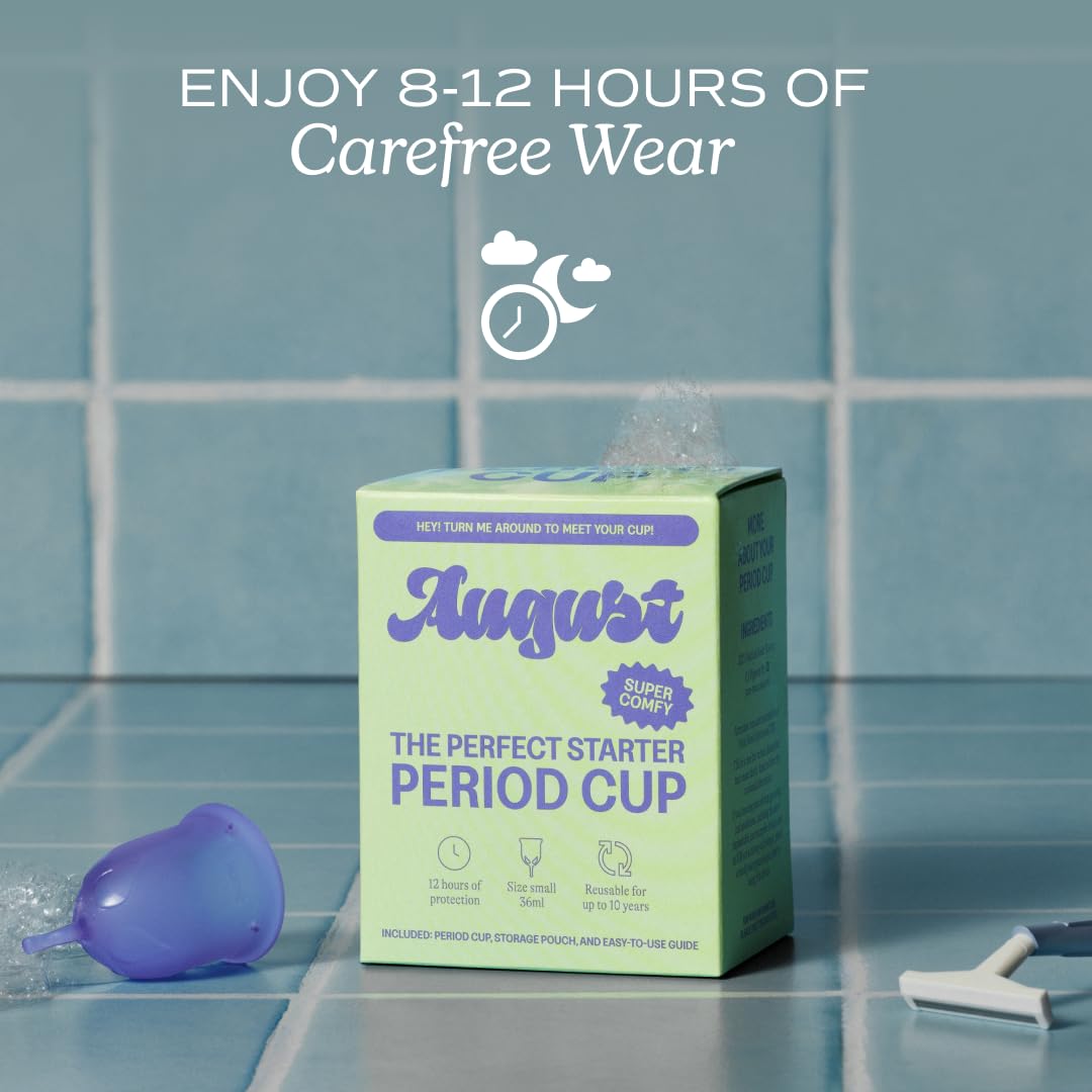 August Period Cup for Women - 36 mL Capacity, 8-12h Protection, Flexible, Soft Silicone Menstrual Cups with Cotton-Sateen Pouch, Reusable and Beginner-Friendly with Easy Step-by-Step Guide