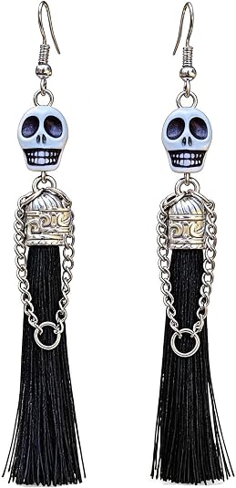 Go Ho Halloween Skull Tassel Earrings Gothic Costume Accessories for Women