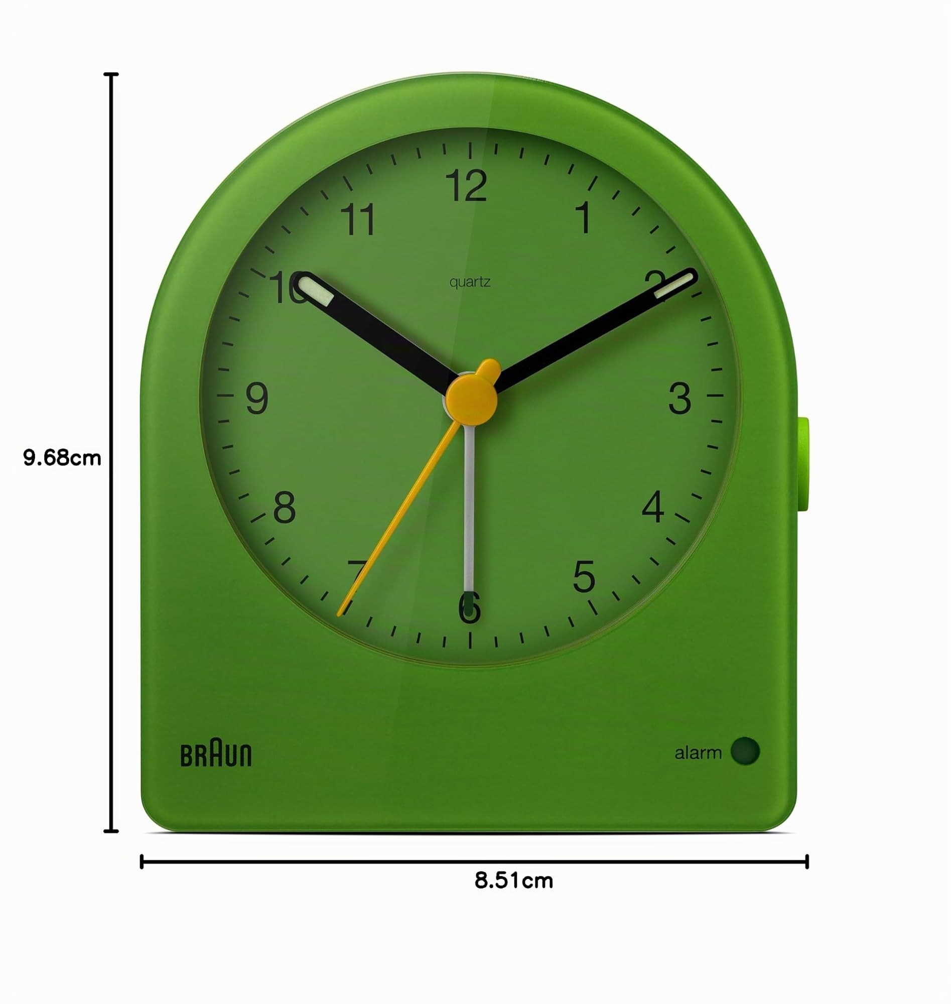 Braun Klassischer analoger Wecker mit Schlummerfunktion und kontinuierlicher Hintergrundbeleuchtung,leisem Quarzwerk, anschwellendem Alarm-Piepton in Grün, Modell BC22GN
